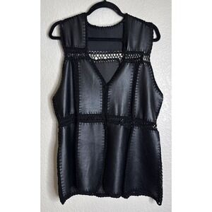 Womens‎ Medium Leather Crochet Button Vest Patchwork Preppy Grunge Going Out